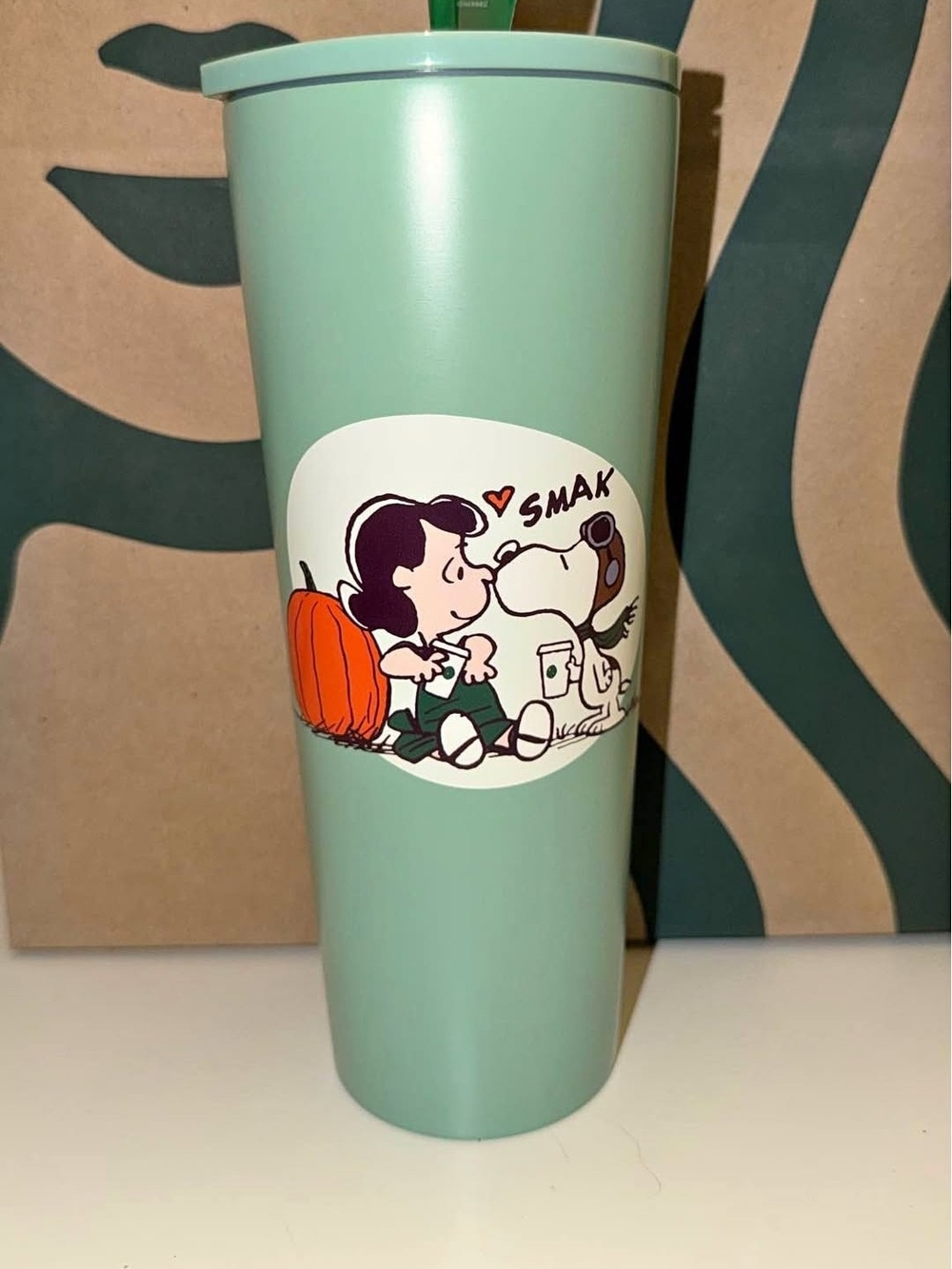 Starbucks Mint Green Peanuts Snoopy & Lucy Tumbler